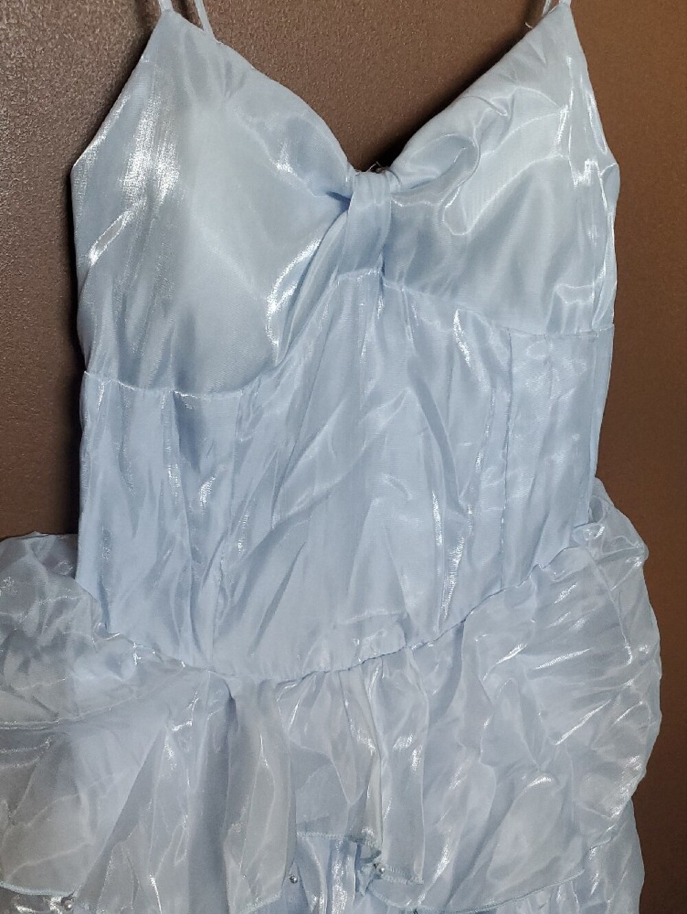 Light Blue Shiny Ruffle Layered Dress - Picture 3 of 3